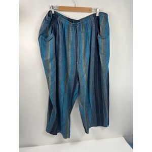 Erin London Cropped Pants Women's Sz 30 Multi Stripe Pockets Drawstring‎ Elastic